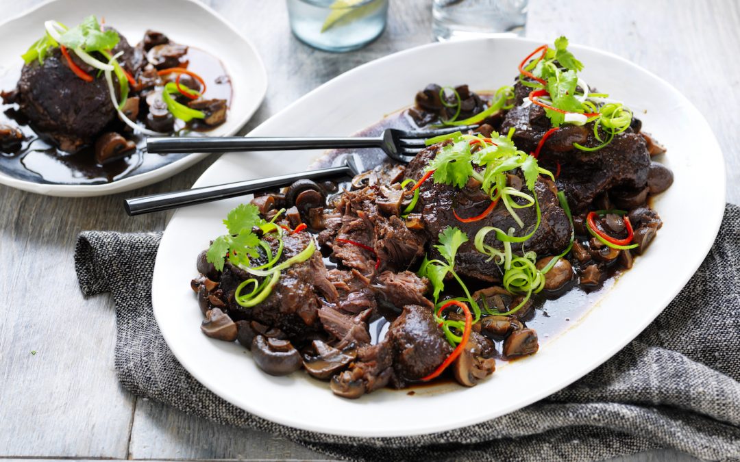 Asian-Style Slow Cooked Beef Cheek with Mushrooms