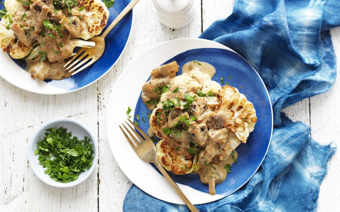 Roasted Cauliflower Steaks with Mushroom Sauce