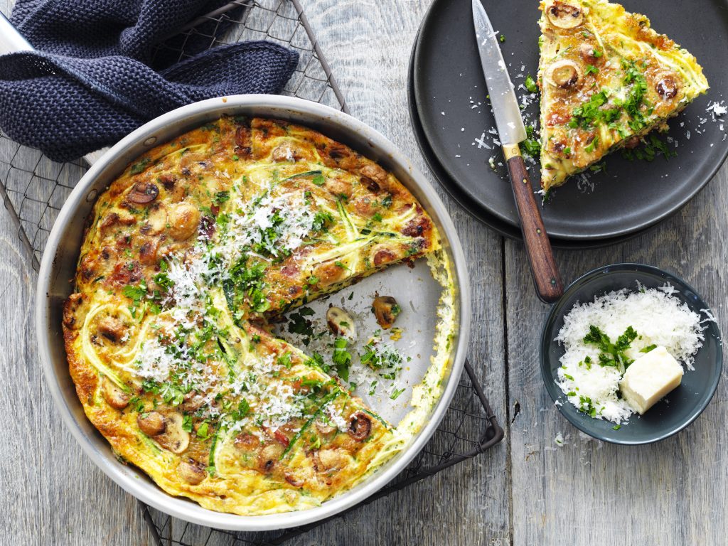 Mushroom, Zucchini and Bacon Family Frittata Australian Mushrooms