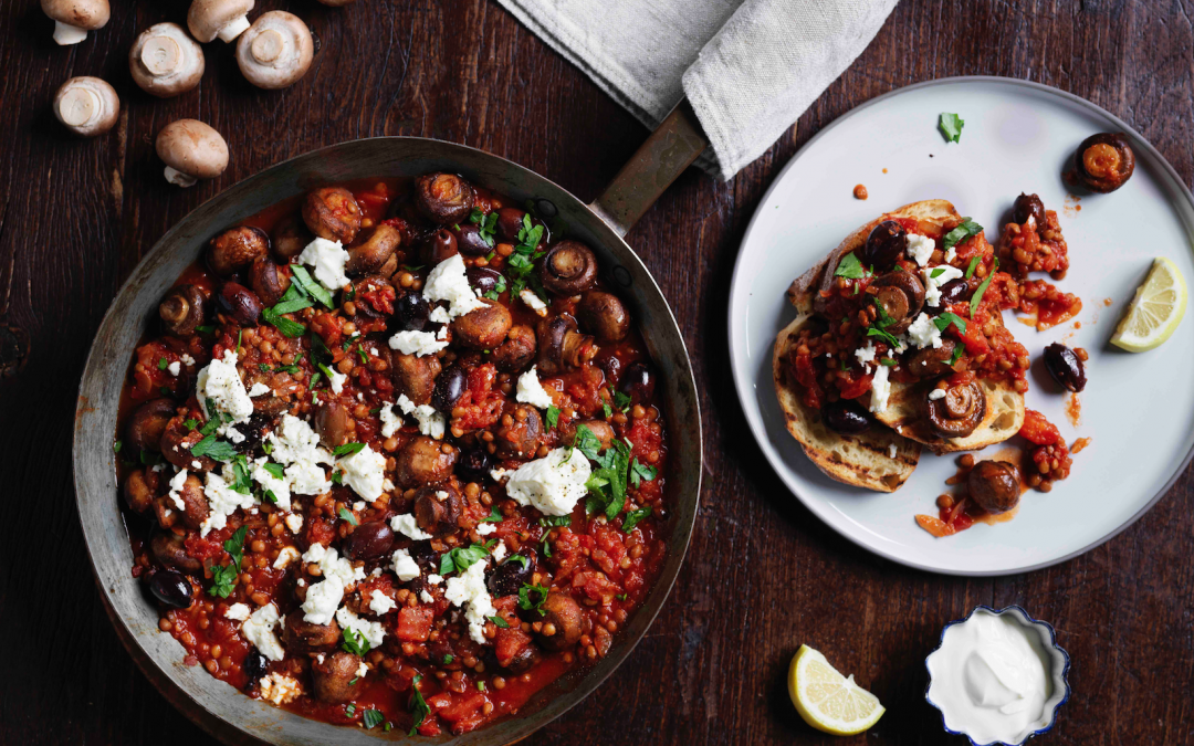 One pan Greek-style mushroom and lentils