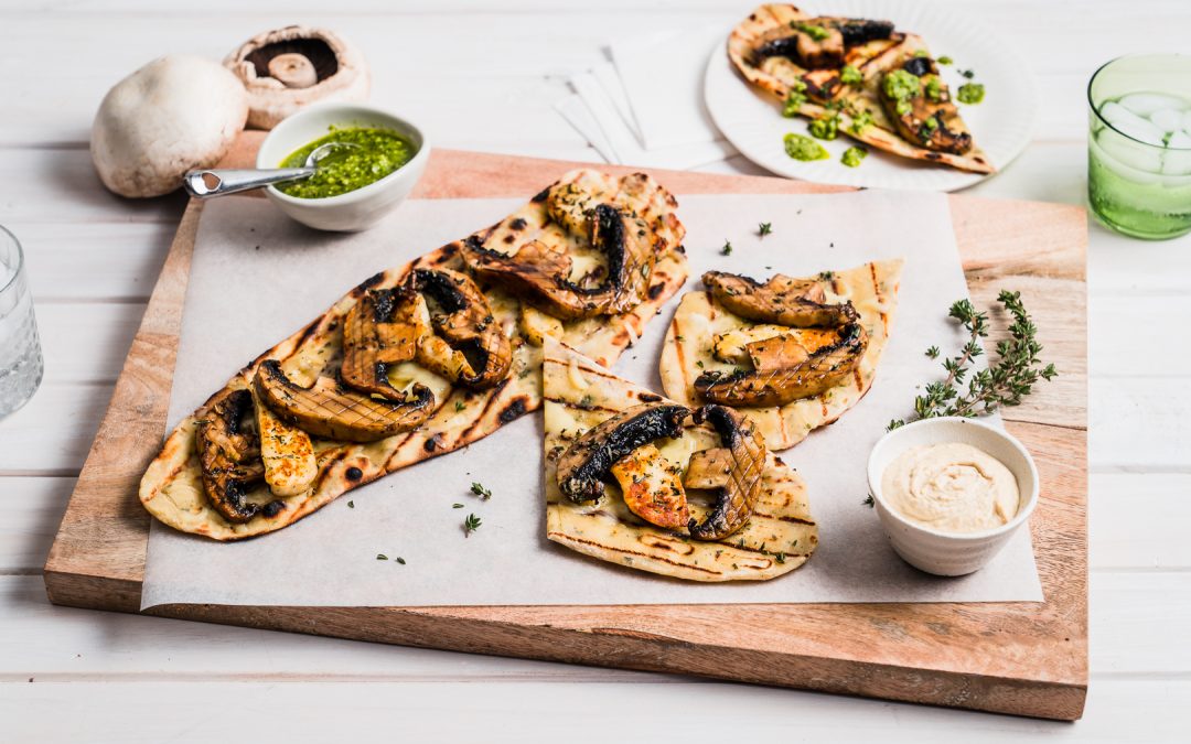 BBQ Mushroom & Haloumi Flatbreads