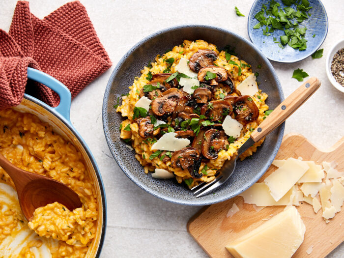 Sautéed mushroom and butternut pumpkin risotto