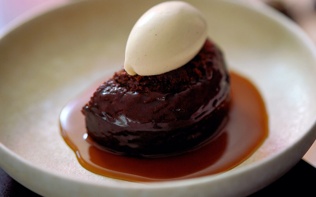 Mushroom Sticky Date Pudding with Vanilla Ice Cream