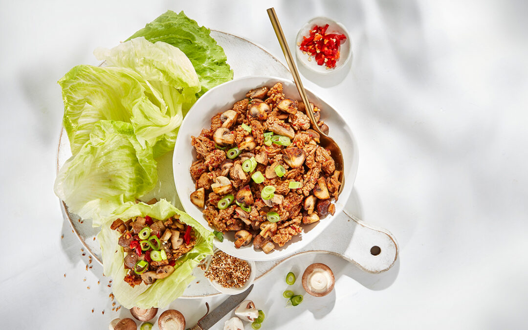 Sticky mushroom & pork in lettuce cups