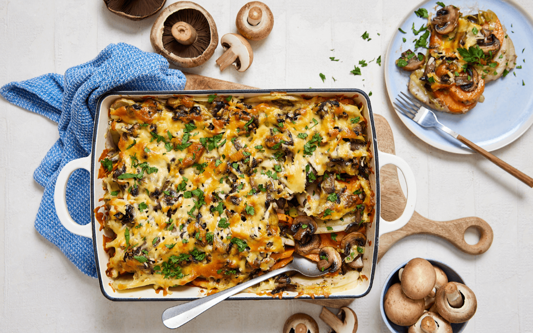 Creamy, cheesy mushroom and potato bake