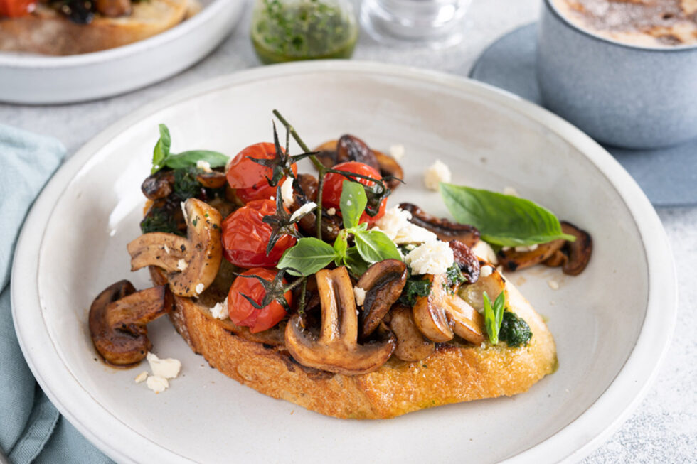 Balsamic Mushrooms on Sourdough Toast with Blistered Cherry Tomatoes