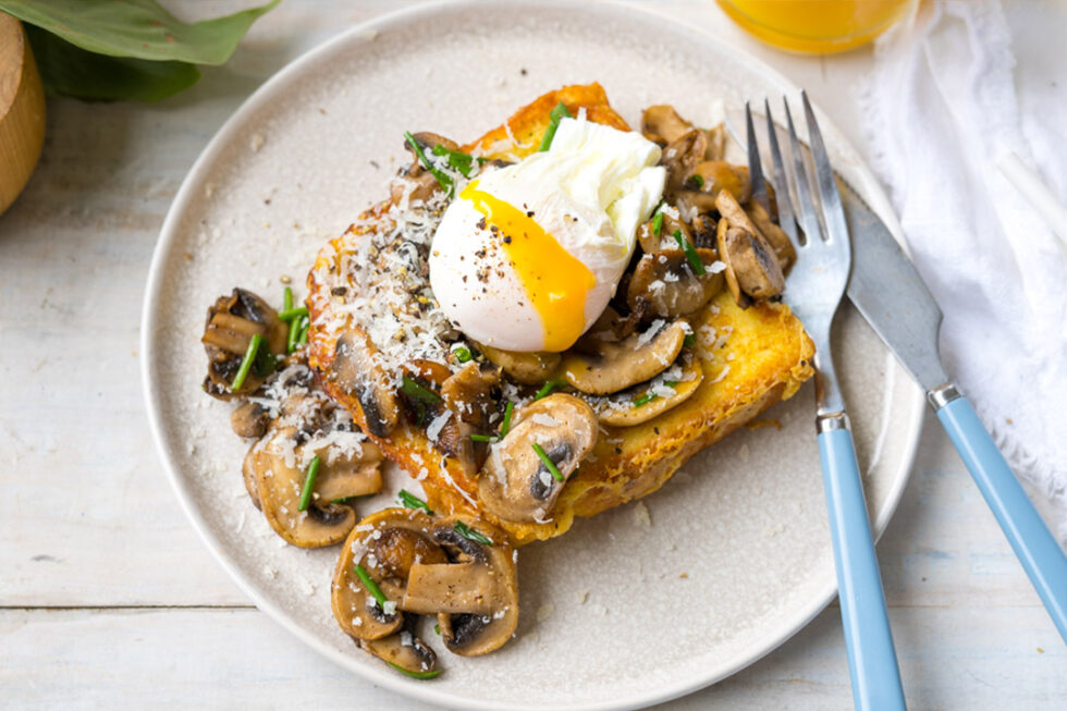 Mushroom French Toast with Poached Egg & Parmesan Australian Mushrooms