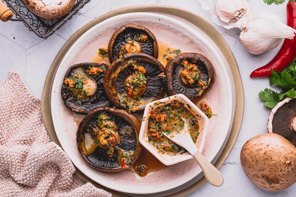 Portobello steaks with coriander chimichurri Australian Mushrooms
