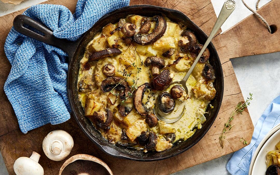 Creamy Mushroom, Leek and Potato Gratin