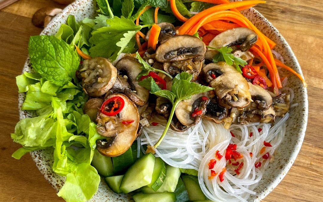 Grilled Lemongrass Mushroom Vermicelli Bowls