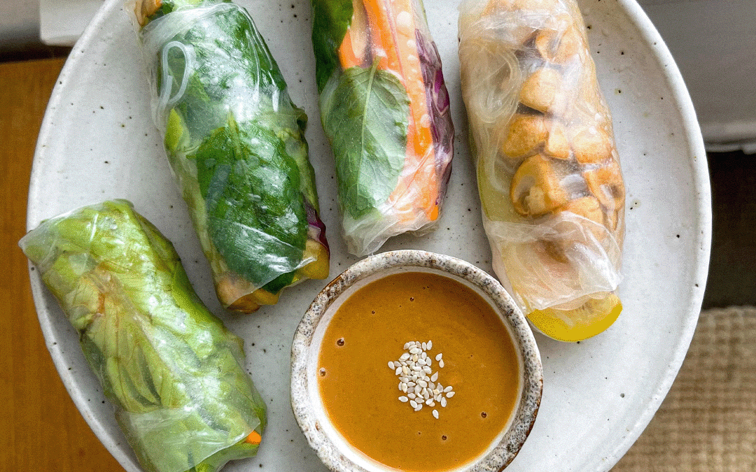 Maple-soy mushroom rice paper rolls