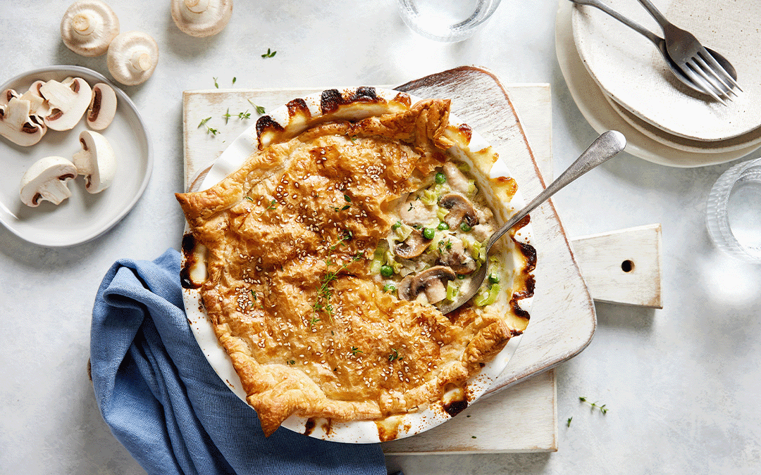 Mushroom, leek and chicken pie