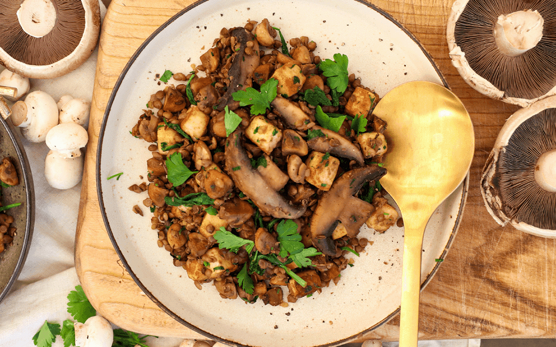 Herbed Halloumi, mushrooms and lentil on sourdough