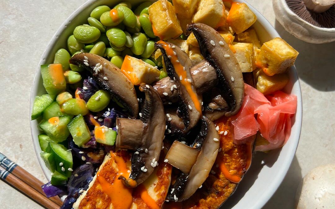 Warm Tofu Mushroom Poke Bowl