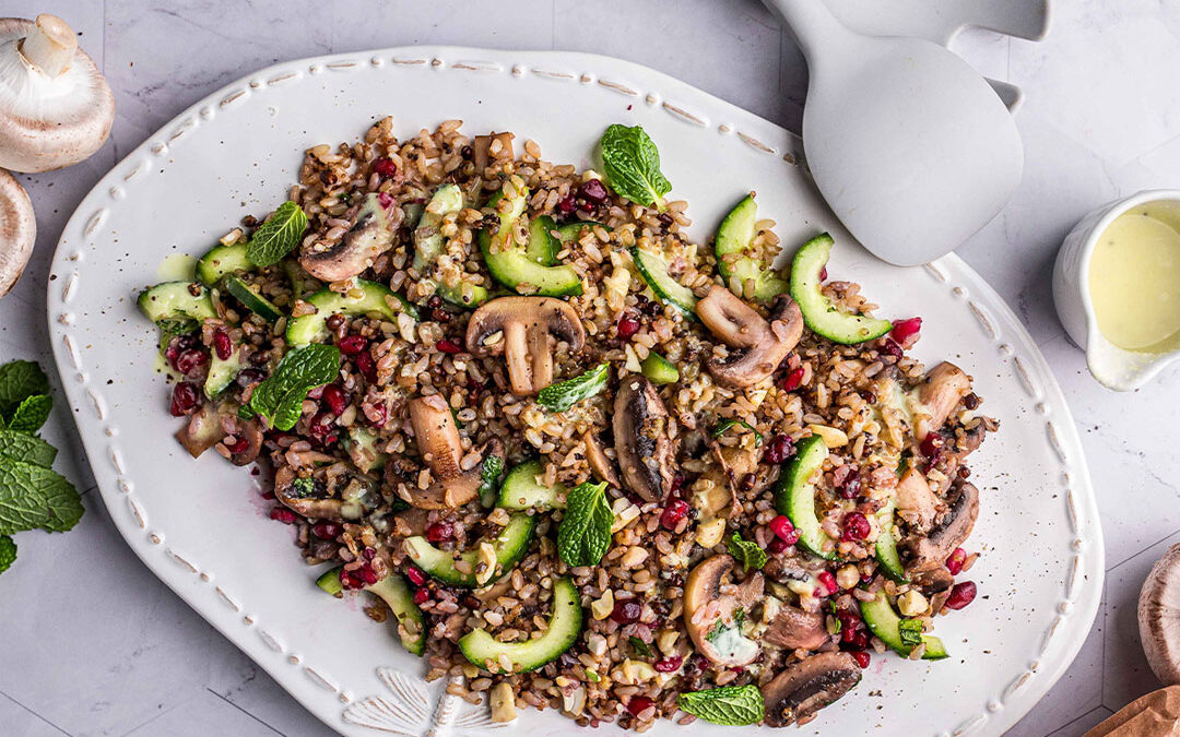 JewelLed Rice and Grain Salad with Mushrooms and Zesty Lemon Mustard Dressing