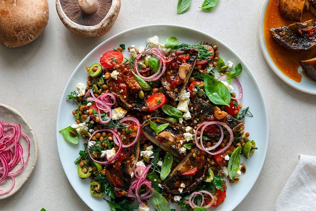 Harissa Mushroom & lentil salad