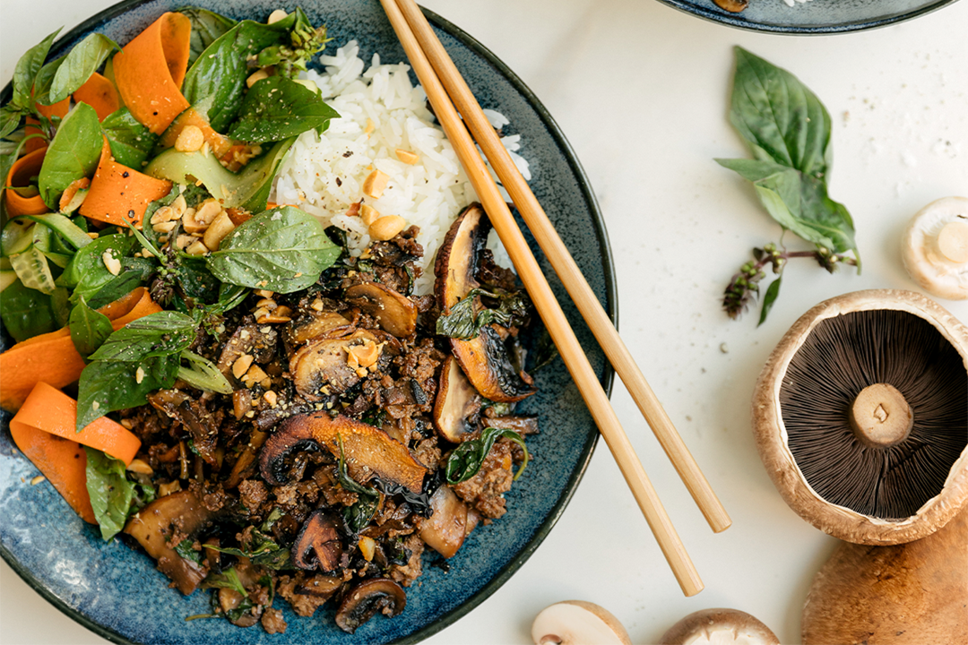 Thai Basil Beef Mushroom Bowls